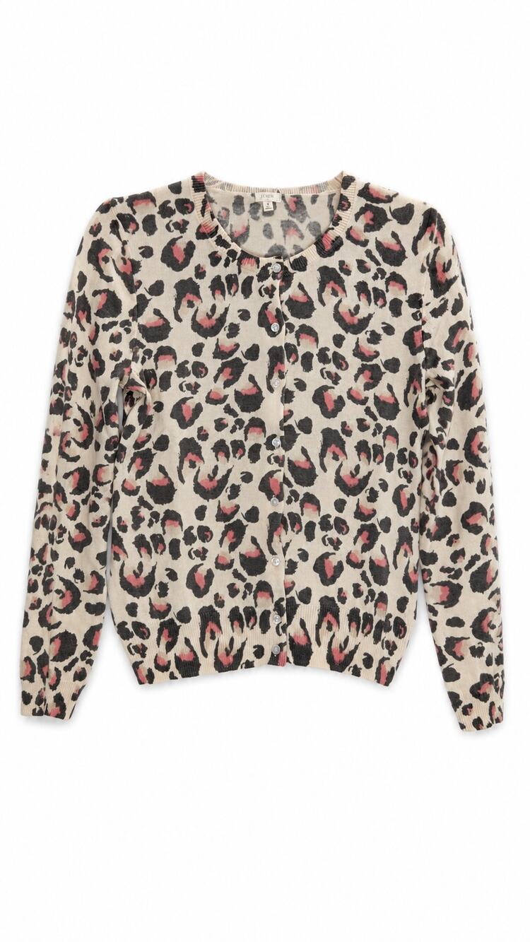 J.Crew Leopard Print 100% Merino Wool Cardigan Sweater, Size S